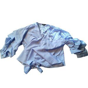 Cleo White and Blue Checker Wrap Top Cotton Size L